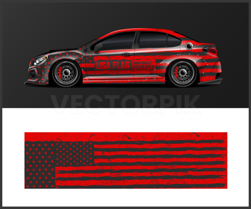 vinyl vehicle wrap sticker design or American flag in grunge style on transparent background