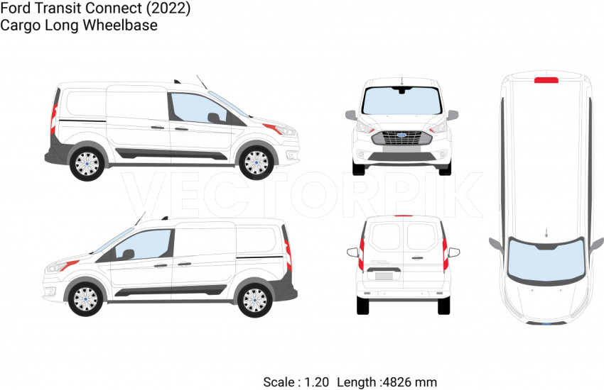 2022 Ford Transit Connect -  long Wheelbase , Van Template/outline