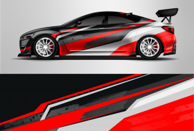 racing car on a black background , Sport car racing wrap design design